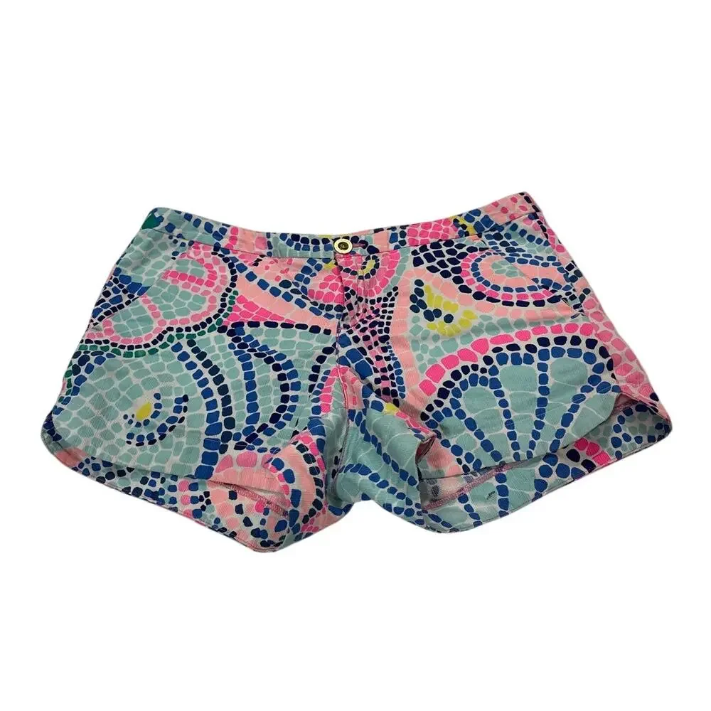 Lilly Pulitzer Womens 2 Cotton Adie Shorts Wave Print Summer Vacation Resortwear